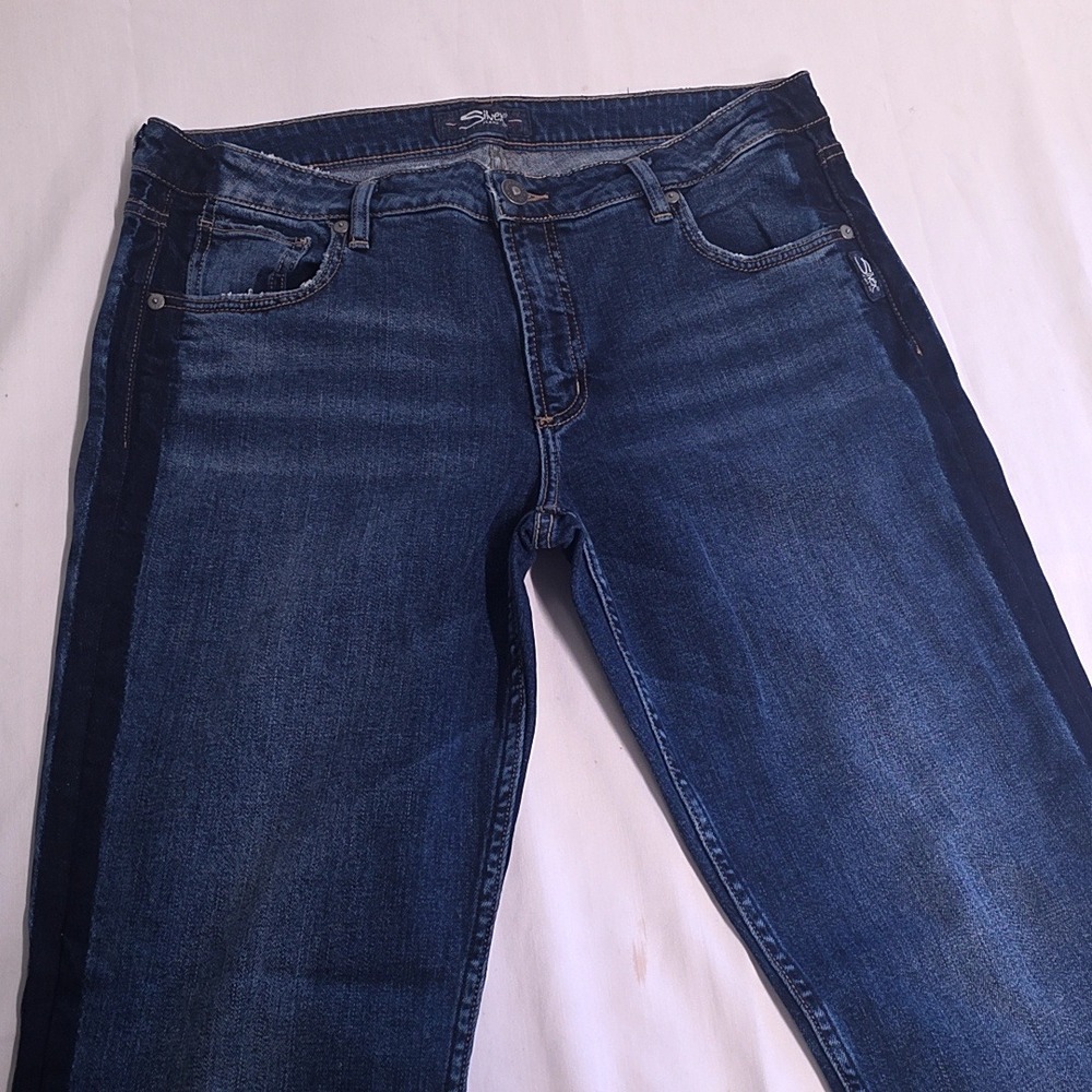 Silver Jeans Co Vintage Slim Women 31x27 Blue Tuxedo Stripe Denim